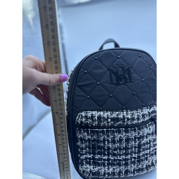 BADGLEY MISCHKA Big Diamond Quilted Nylon Backpack NWT Black White MSRP $169 - Picture 2 of 6